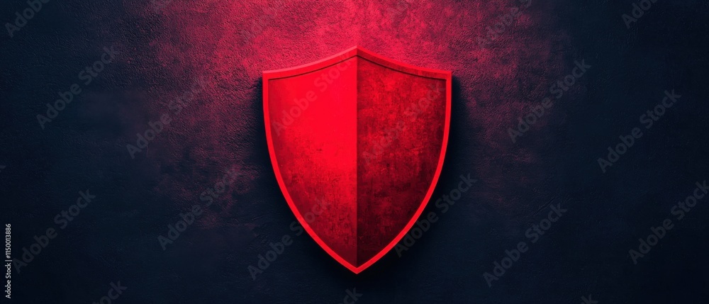 Poster red shield emblem on a dark background with a textured finish.