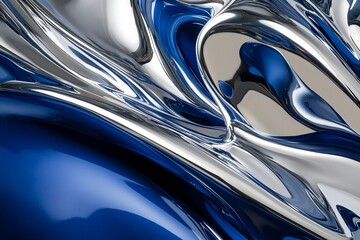 Abstract liquid metal textures in flowing silver and deep blue.