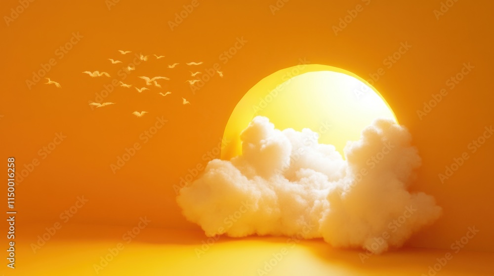 Aufkleber a conceptual design with a bright yellow background and clouds flying out of a tunnel, symbolizing e