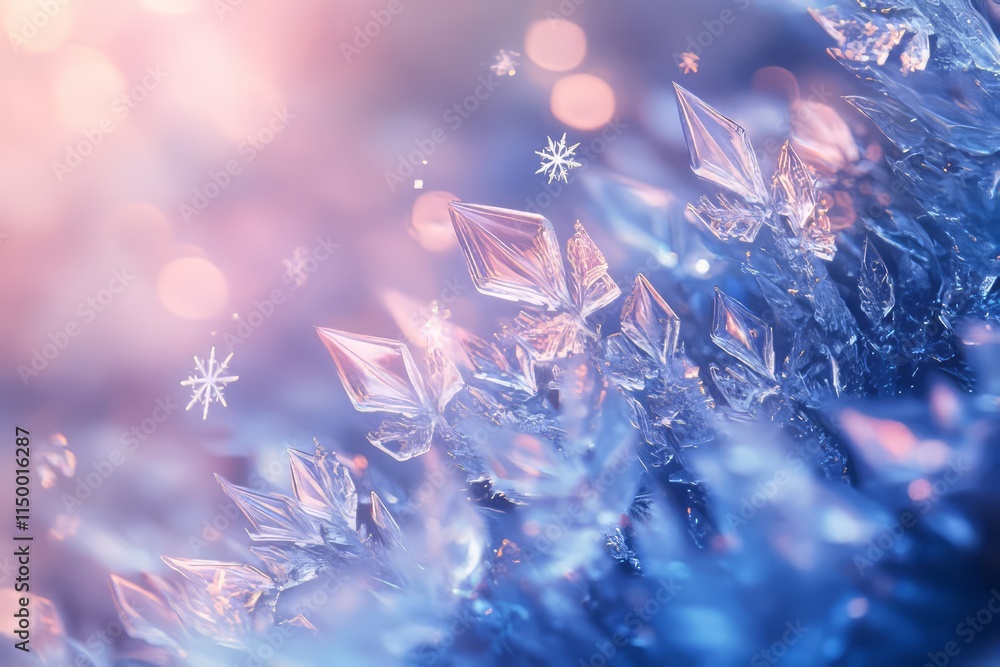 Poster frosty ice texture with translucent blue tint and scattered snowflakes creates a winter wonderland a
