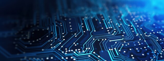 Obraz premium Abstract Technology Background With Blue Circuit Board Pattern Highlighting Computer Components And Connections For Digital Innovations