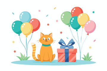 cat with balloons