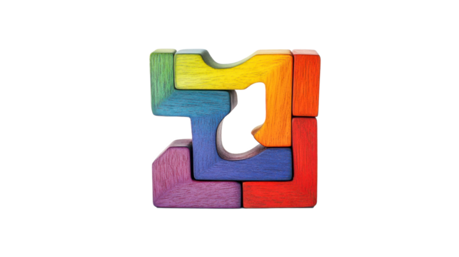 Wooden building blocks, strange shapes, isolated on transparent background.