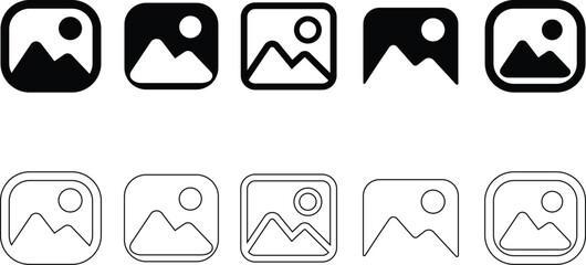gallery icon set vector, silhouette of an image, Photo album icon, album sign, image symbols, Picture icons, isolated on transparent background, used for mobile apps, web designs, ui elements.