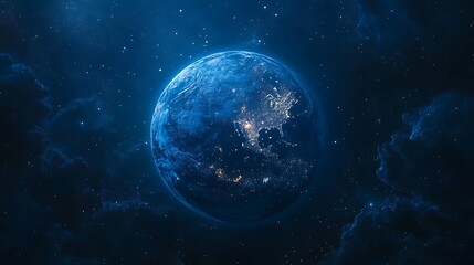 Obraz premium The Earth in space a blue night sky with stars