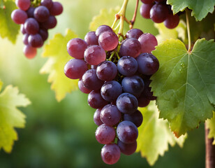 Cluster of ripe, juicy grapes, glistening with dewdrops