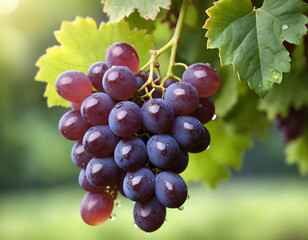 Cluster of ripe, juicy grapes, glistening with dewdrops