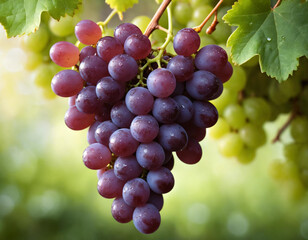 Fototapeta premium Cluster of ripe, juicy grapes, glistening with dewdrops