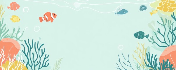 Obraz premium Underwater scene with colorful fish and coral reefs.