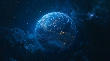 Obraz premium The Earth in space a blue night sky with stars