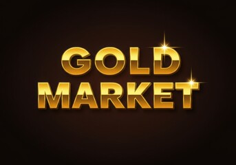 Golden 3D text, metallic gold typography, "GOLD MARKET" lettering, shiny gold alphabet