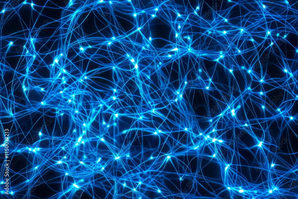 Aufkleber glowing neon blue lines scattered across a black background create a vibrant abstract design with lu