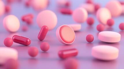 Pink Pills and Capsules Abstract Background