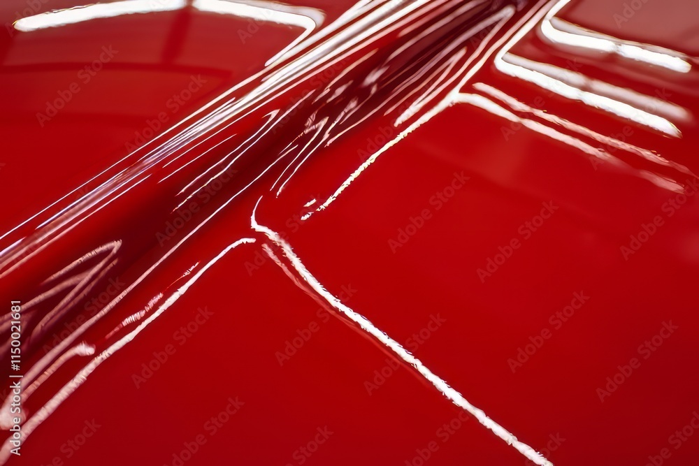 Aufkleber high-gloss lacquer surface with deep reflections showcasing vibrant red tones and smooth texture und