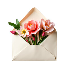 Flowerfilled envelope on table