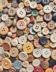 Large collection of old vintage sewing buttons, color sketch, with white tones