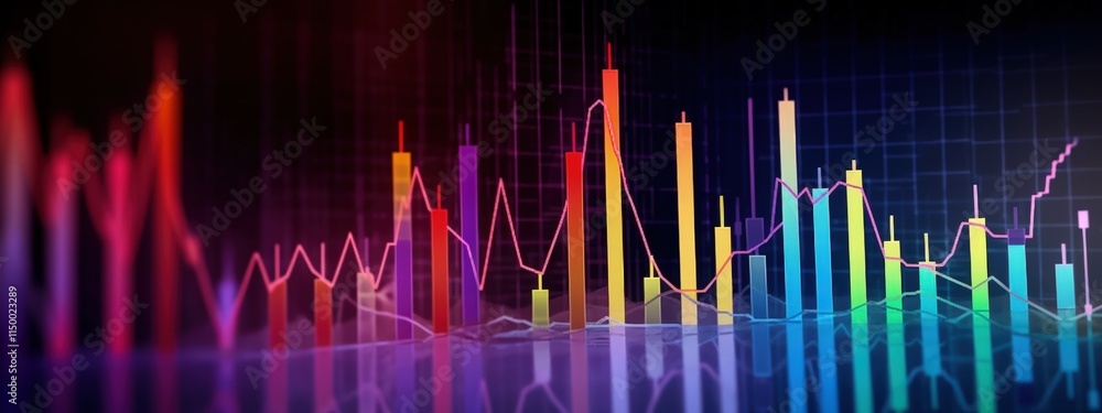 Aufkleber colorful 3d financial graph displaying upward trend with vibrant bars and lines representing data gr