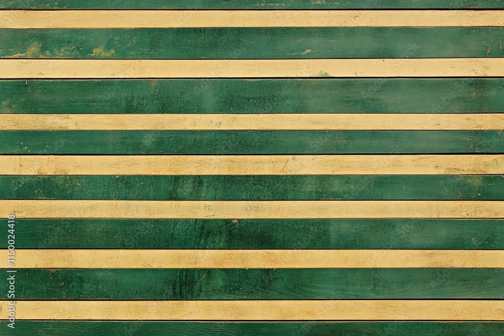 Poster textured pattern of green and yellow horizontal stripes on a rustic wooden surface