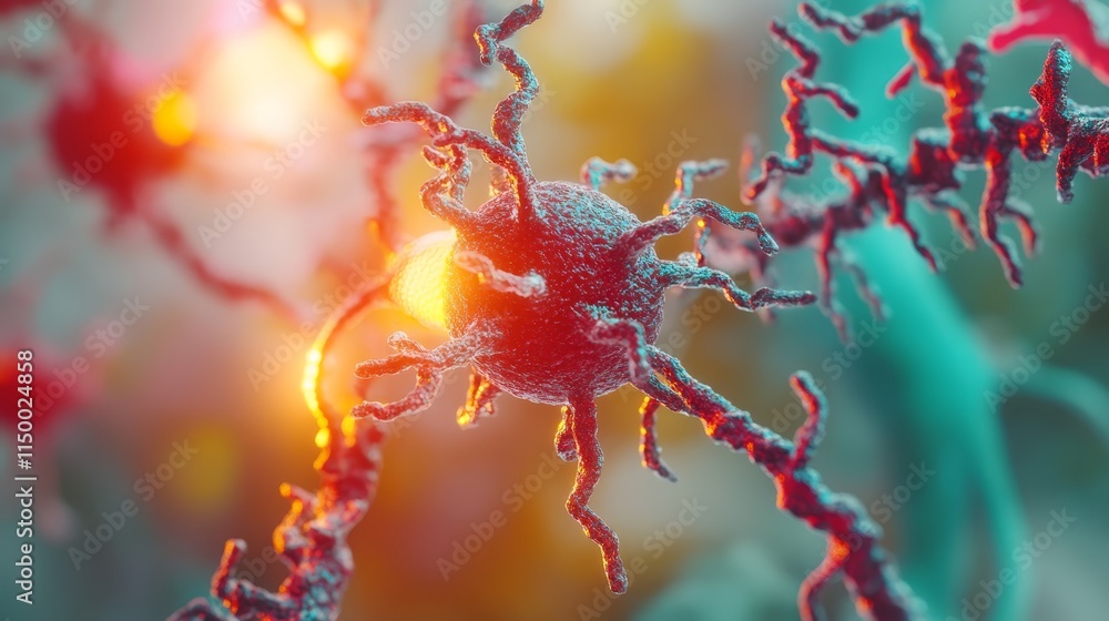 Poster microscopic neuron cell neural network synapse brain cell