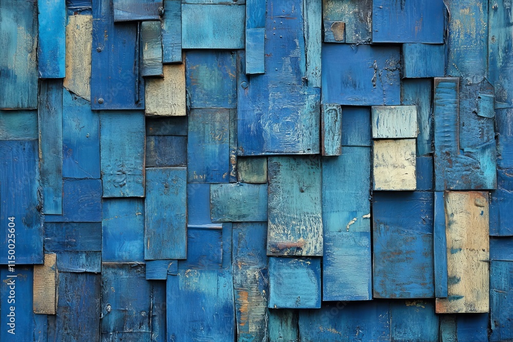 Poster unique blue wood texture showcases diverse shades and patterns in an artistic display of color and f