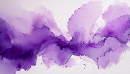 Obraz premium 白い紙に淡い紫色の水彩がゆっくりとにじみ、ボカシ効果で色が広がり、エレガントで静かな雰囲気を醸し出す美しいデザイン。 
