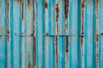 Obraz premium Rusty blue texture with vertical lines and contrasting rust streaks on metal surface