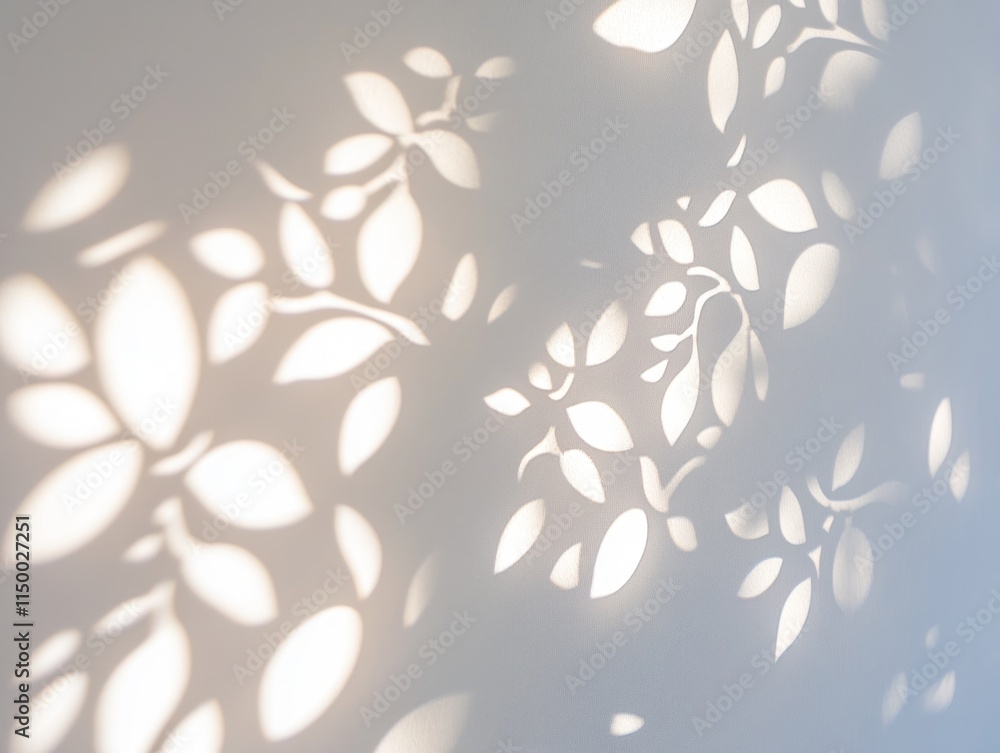 Aufkleber light shining through a leaf-patterned screen, creating soft shadows on a wall.