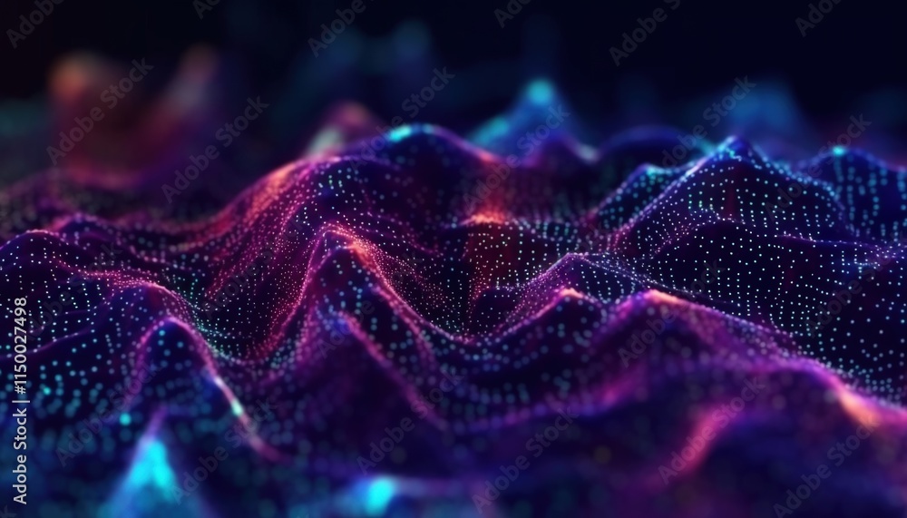 Aufkleber abstract colorful digital landscape with glowing points and waves representing technology and innova