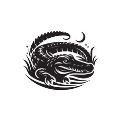 Black Color Alligator silhouette design Vector Illustration, Solid White Background 16.eps