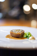 Close up Rolled Chicken in puff pastry