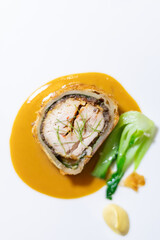 Close up Rolled Chicken in puff pastry