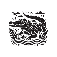 Black Color Alligator silhouette design Vector Illustration, Solid White Background 19.eps