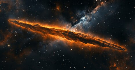 Fiery orange nebula in deep space with stars.