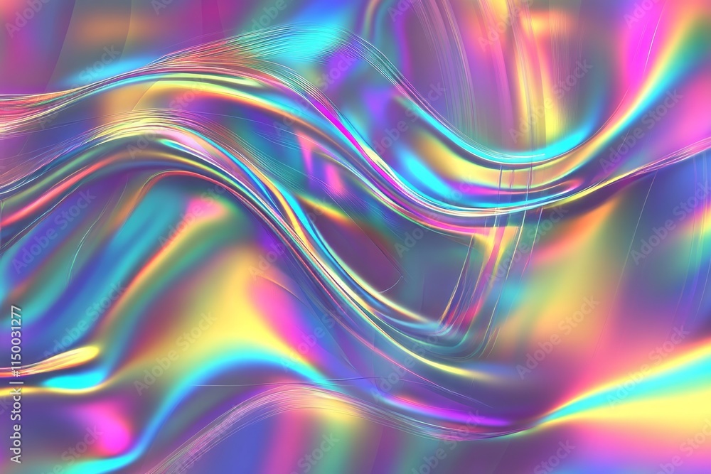 Aufkleber Glossy holographic sticker texture with vibrant waves and color variations creating a mesmerizing reflective effect