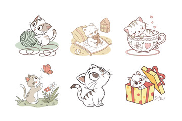 Adorable Kitten Clip art - Cute Cat Illustration Bundle
