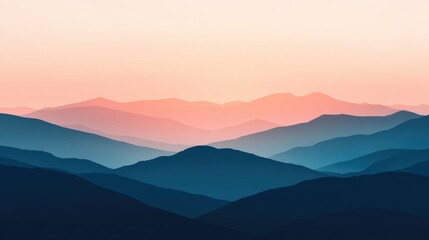 Serene Sunset Landscape: Layers of Mountains in Peaceful Hues at Dawn