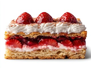 A delicious layered dessert featuring strawberries, cream, and a flaky pastry base.