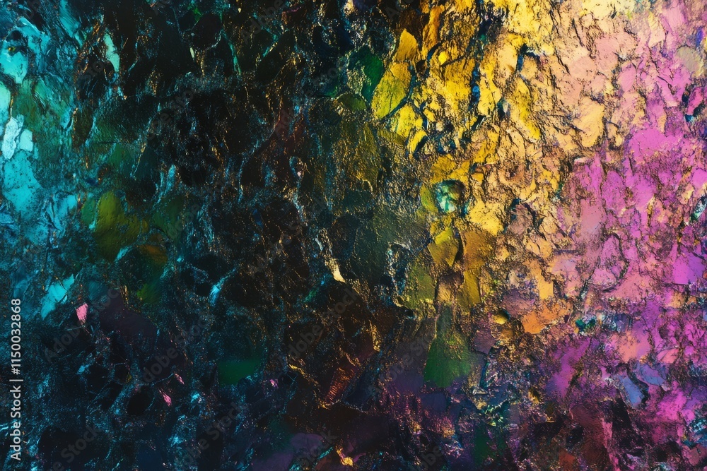 Poster holographic chrome texture showcasing vibrant colors and intricate patterns in a unique visual displ