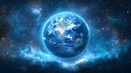 Fototapeta premium The Earth in space a blue night sky with stars