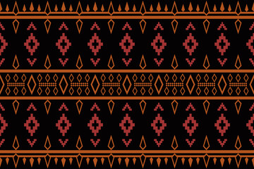 Geometric and cross stitch traditional ethnic pattern.floral pixel art embroidery. Elegance background abstract Aztec seamless pattern for fabric,cloth,dress,carpet,curtain,sarong,batik,wallpaper.