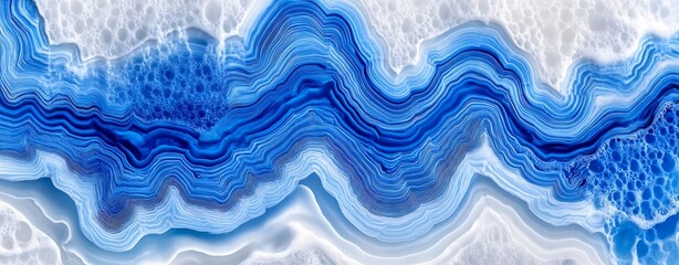 Mesmerizing Abstract Blue Waves and Curves Fluid Marble Digital Artwork Pattern