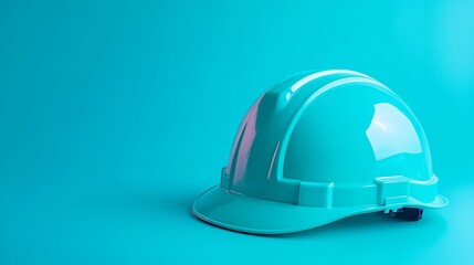 Fototapeta premium Teal Safety Helmet on Blue Background