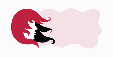 Portrait of a woman with long hair. Bright hairstyle. Girl's face. Banner, background for printing with space for text.