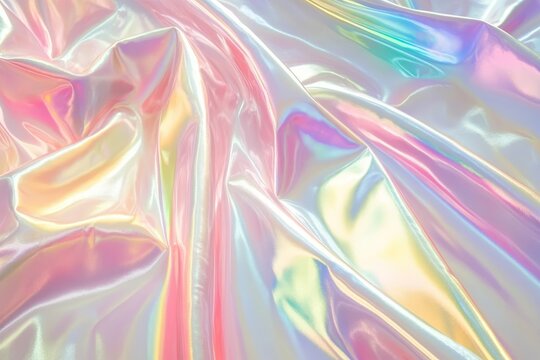 Liquid holographic metal texture with vibrant colors and reflective surfaces in artistic display