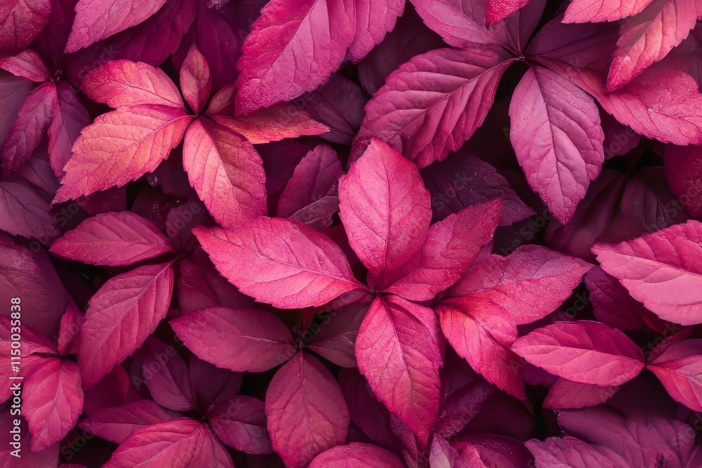 Poster vibrant magenta leaves create a striking pattern on the forest floor during autumn