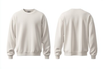 Front and back view of a plain off-white crew neck sweatshirt.