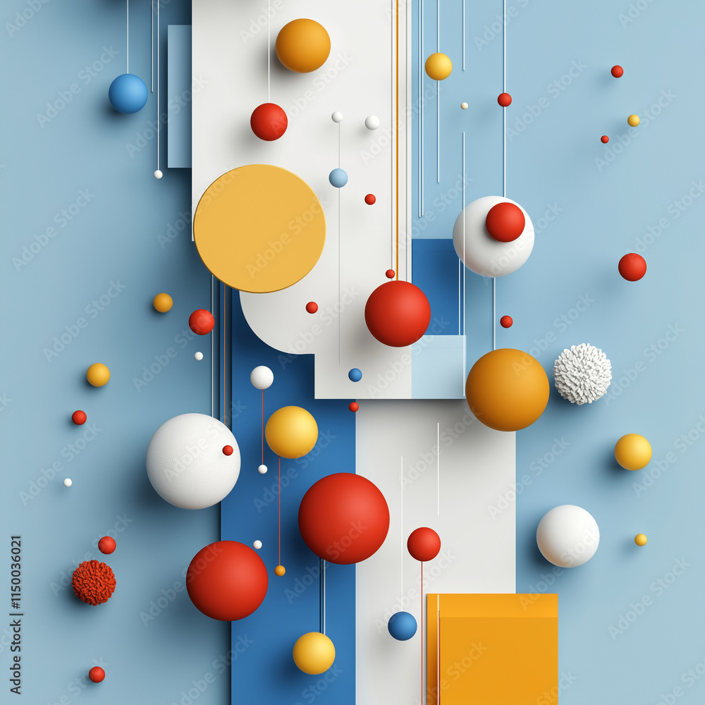 Aufkleber this vibrant abstract composition features colorful geometric shapes and spheres, creating playful