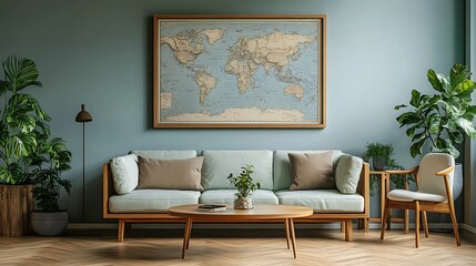 Stylish Scandinavian home interior design with sofa
