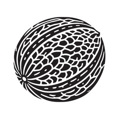 Cantaloupe Silhouette Vector Illustration, Solid White Background.