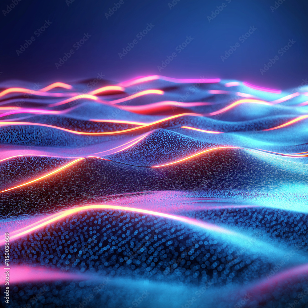 Aufkleber vibrant abstract waves with glowing neon lines create mesmerizing visual effect
